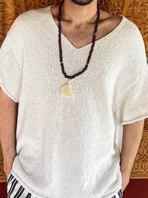 2023夏季新款男士针织宽松短袖打底衫大码休闲T恤潮Men's T-Shirt