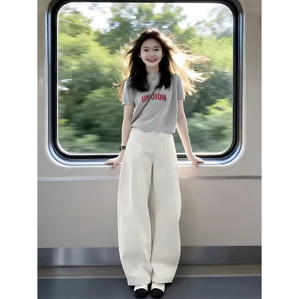 巨好看一整套简约小个子穿搭夏季新款短袖T恤女阔腿裤休闲两件式