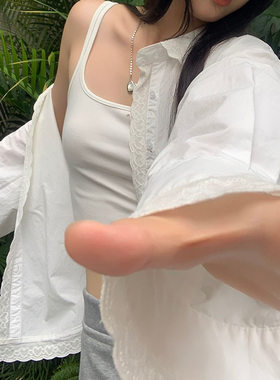 白色蕾丝防晒长袖衬衫外套女款春夏季宽松衬衫2026新款外搭上衣潮