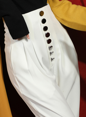 白色西裤女高腰显瘦2025秋季新款直筒女裤小脚哈伦裤萝卜长裤