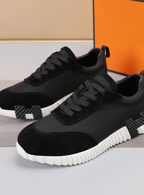 新款舒适透气休闲运动鞋男鞋拼接鞋H字母撞色女鞋系带熊猫鞋潮鞋
