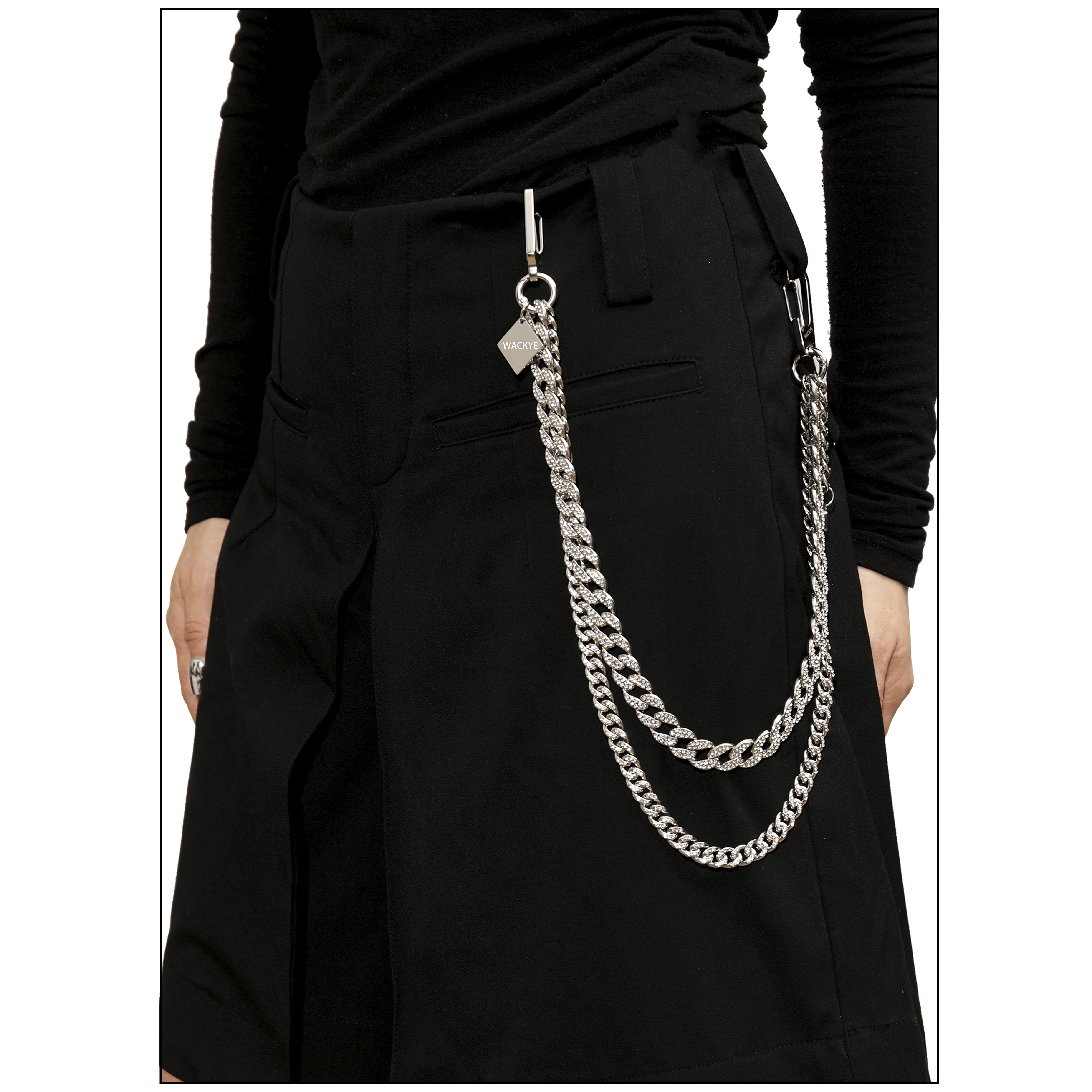 WACKYE 官方正品 王一珩张凌赫同款 闪钻简约潮流双层裤链