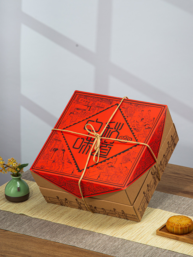 老式大月饼牛皮纸双层包装盒空盒