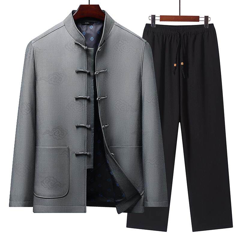 唐装男中老年爸爸外套套装中国风老人夹克爷爷生日过寿春秋装茄克