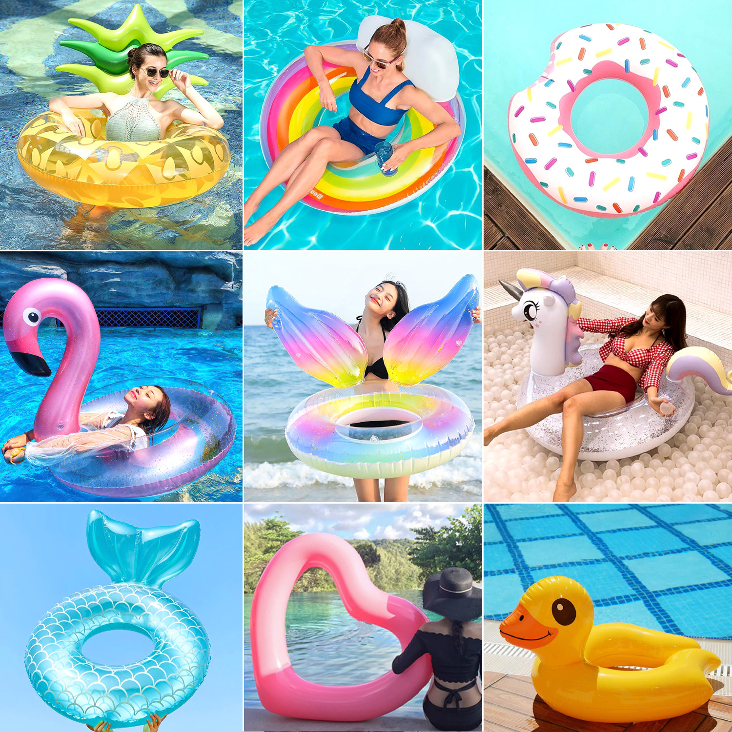 儿童成人超大充气游泳圈菠萝西瓜火烈鸟腋下圈甜甜圈救生圈水泡