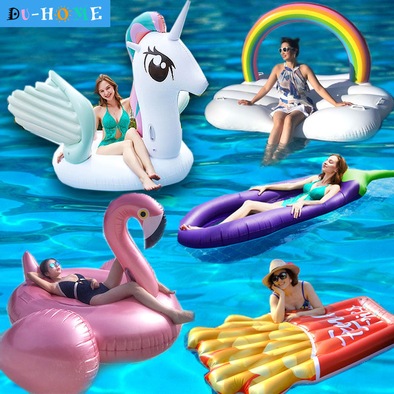 充气独角兽坐骑彩虹大马黄鸭游泳圈粉天鹅火烈鸟红鹤浮排浮床气垫