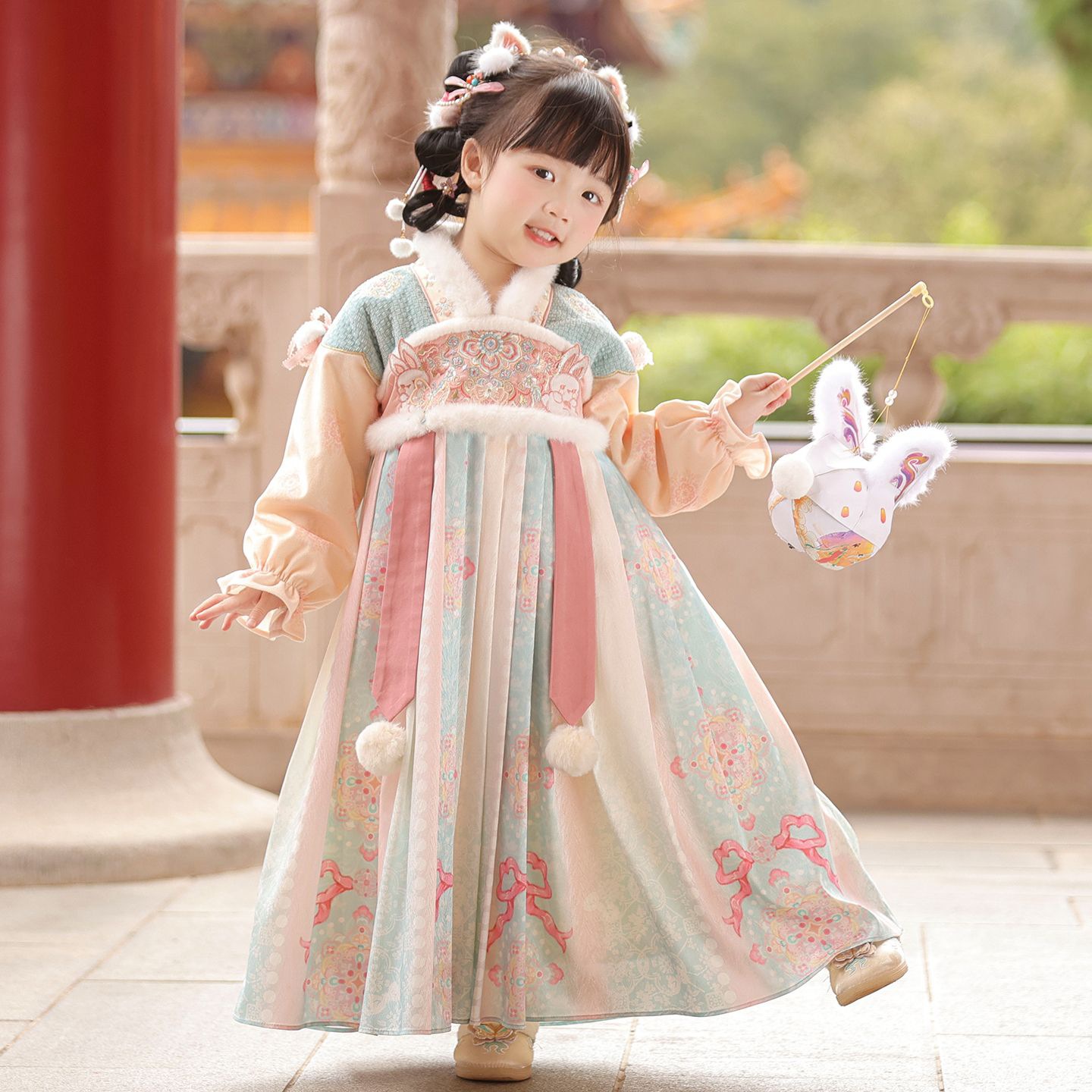 元旦服装2025秋冬款加绒厚儿童古风唐装襦裙加绒仙气公主连衣裙