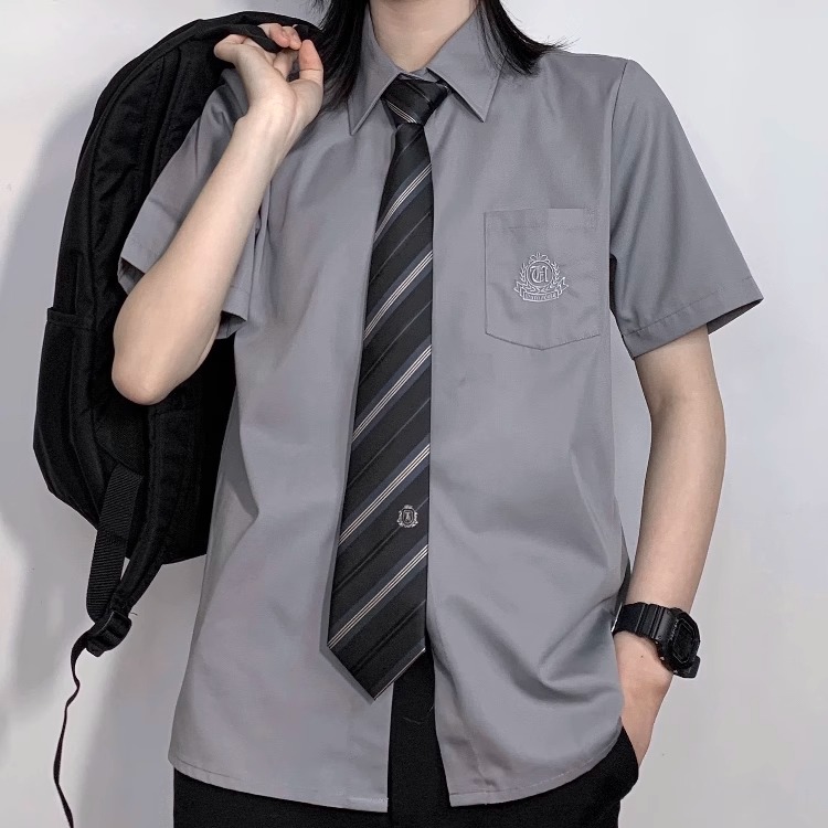 潘特维拉阿灰dk制服学院情侣衬衫