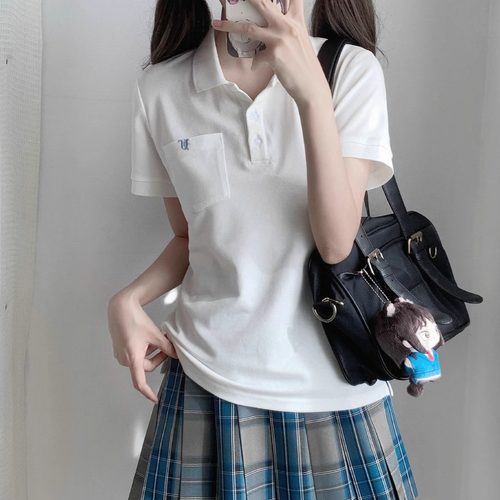 【潘特维拉】悠悠Polo衫白色原创翻领修身百搭正肩学短袖T恤自制