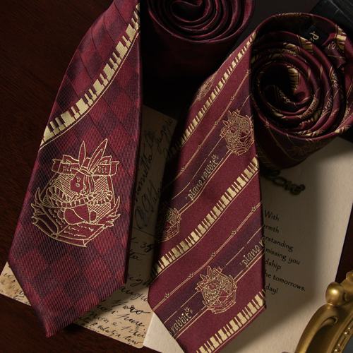 【潘特维拉】钢琴兔 jk/dk酒红色领带休闲复古学院风制服衬衫小物