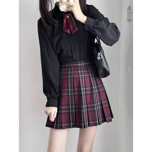 短袖黑衬衫jk女学院风纯色百搭