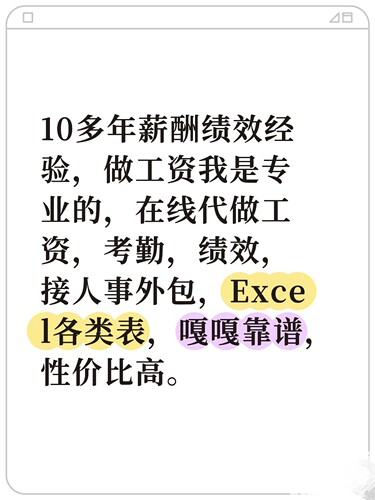 专业工资代算，考勤，社保，绩效提成代做，和各类excel表格，HR