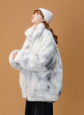2025新款毛毛外套女冬季獭兔毛宽松立领加厚保暖环保皮草外套女