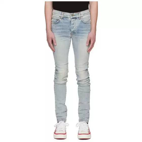 Japanese and Korean High Street 26Ssslp Snowflake Washed Bleached Light-Colored Distressed Stretch Summer Slim-Fit Jeans for Men, High Quality