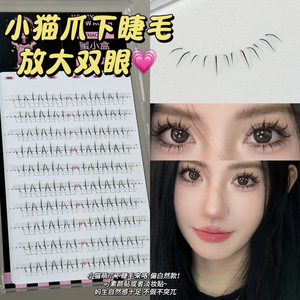 小猫萌爪下睫毛假睫毛单簇透明梗自然款仿真放大双眼十排初学者