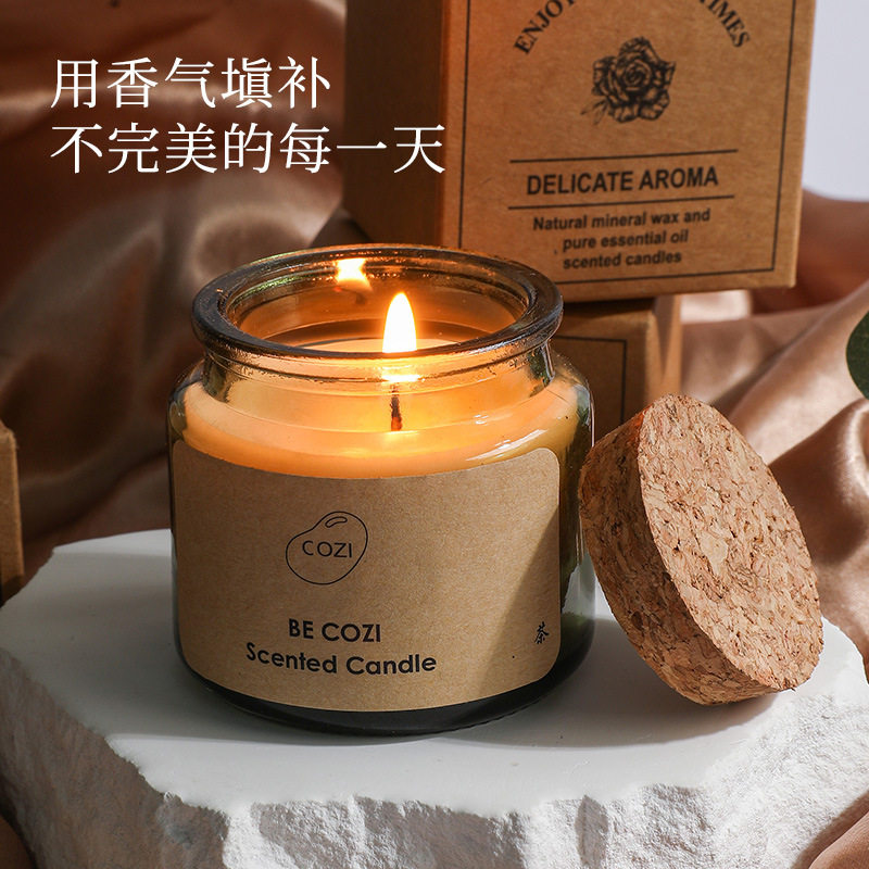 木塞香薰蜡烛天然植物芳香舒缓治愈温暖心情点缀家中简约家居摆件
