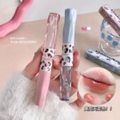 豹纹双头唇蜜哑光唇泥口红低饱和奶茶色玫瑰红色自然显白日常唇釉