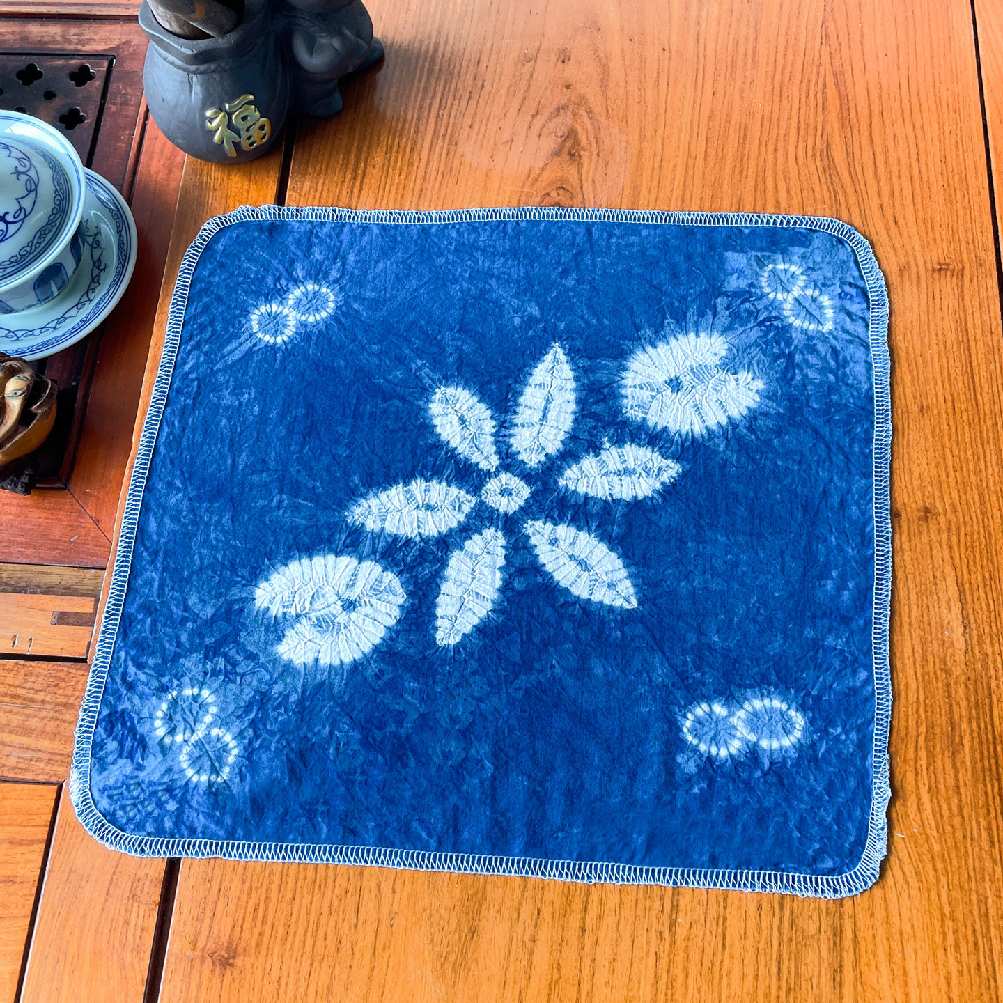 大理白族手工扎染方巾植物扎染手帕成品蓝染方巾纯棉扎染纪念礼品