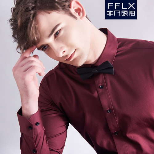 酒红色正装衬衫长袖结婚新郎伴郎