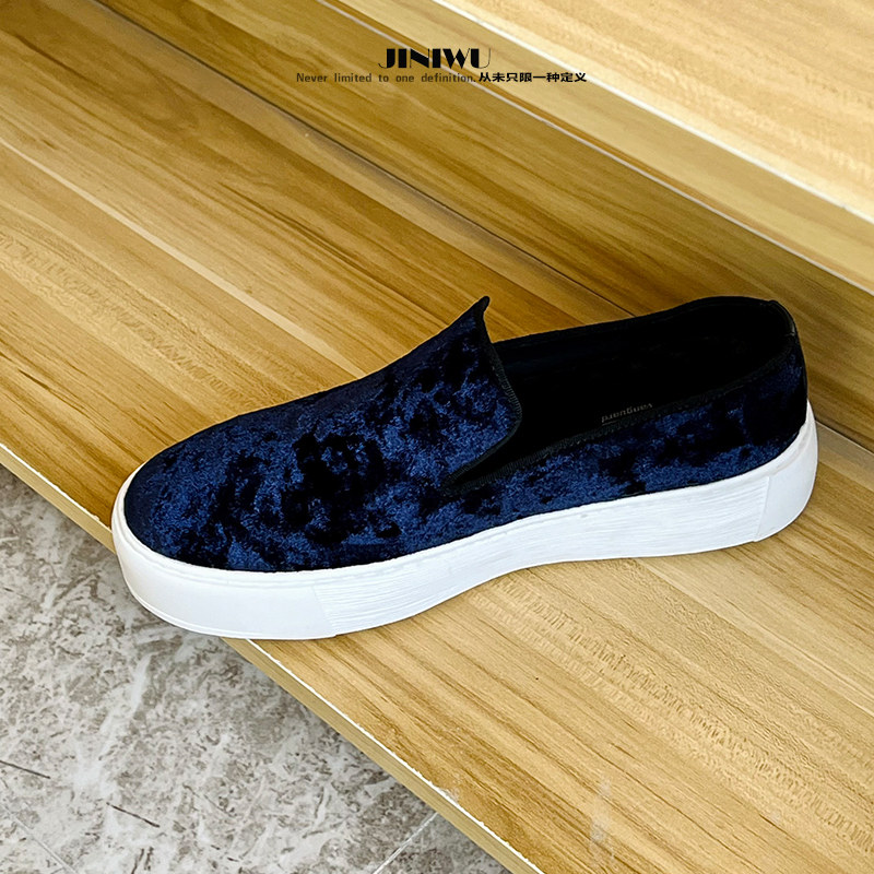 JINIWU吾倪季2025乐福鞋蓝色天鹅绒一脚蹬套脚休闲鞋增高百搭懒人,流行男鞋,乐福鞋（豆豆鞋）,淘宝优惠券,粉丝福利购,淘宝优惠卷