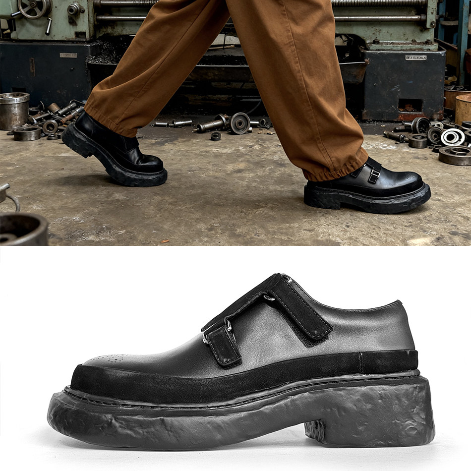 JINIWU吾倪季2025增高魔术贴厚底男鞋超轻粗跟大头孟克皮鞋松弛感,流行男鞋,休闲皮鞋,淘宝优惠券,粉丝福利购,淘宝优惠卷