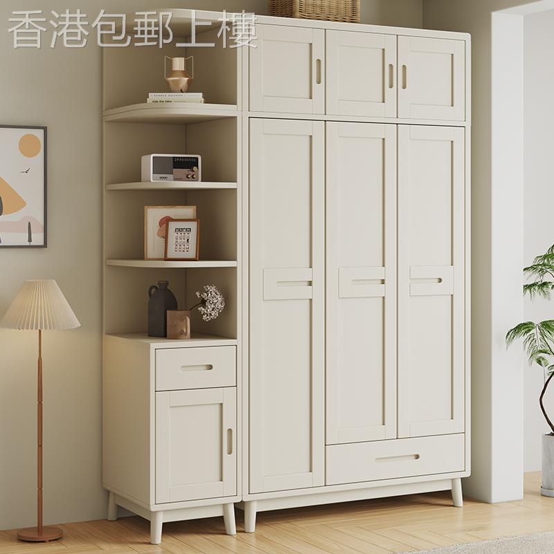 【香港包郵】白色实木衣柜法式奶油风三四门带转角顶柜小户型家用