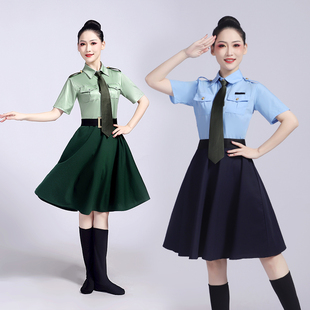 军旅现代演出服连衣裙舞蹈表演服装广场舞成人警花服饰现货男女款
