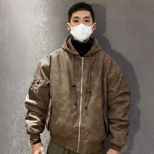 重头来过假两件连帽外套男2026秋冬季新款美式高级感痞帅棉衣棉服