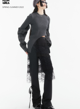 八折回馈|TPG雙生 2022SS小众独立设计 甜酷灰色可拆卸格子袖套