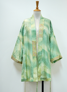 云锦百利-绿色拼接扎染长袖双穿均码外披