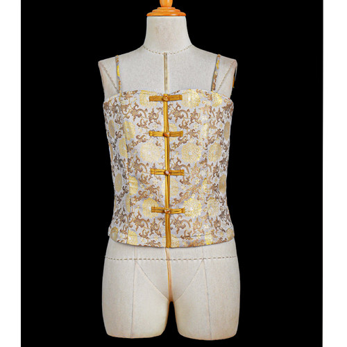 云锦百利-上久楷宋锦-八宝缠枝莲纹金锦四重纬41姆米玉石盘扣吊带