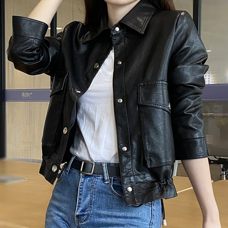 春季皮衣外套女春秋2022春装新款长袖翻领短款pu皮机车皮夹克女潮