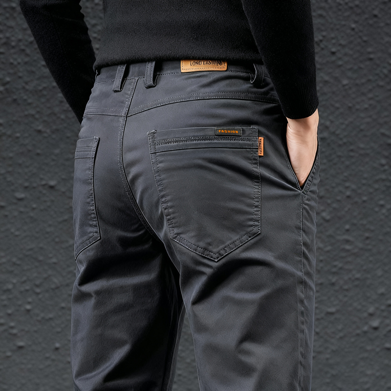 秋季休闲裤男士宽纯棉弹力直筒长裤子秋冬黑色西装裤春秋款厚款