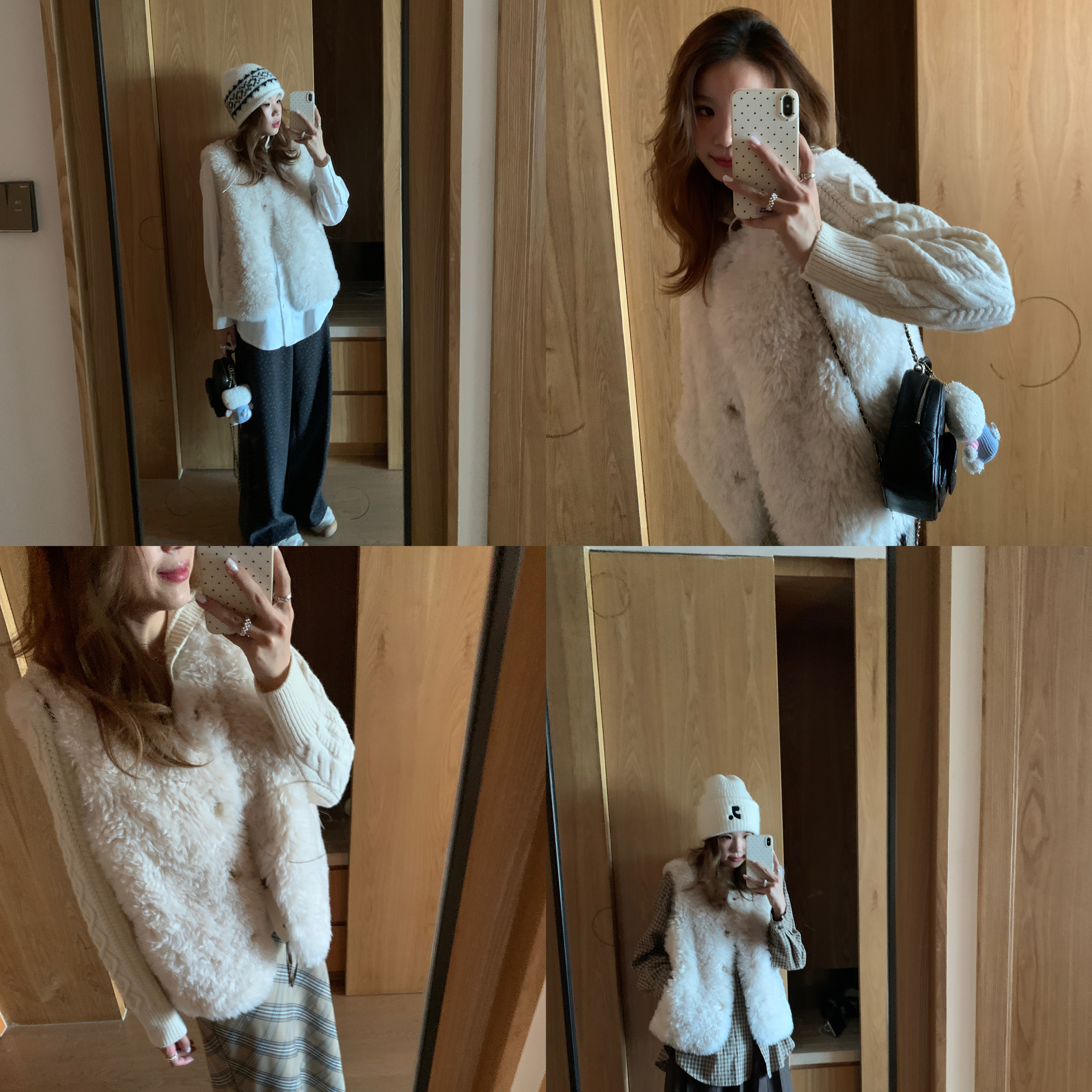 米白色皮毛一体环保皮草马甲