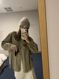 Komorebis 磨毛复古格子衬衫休闲宽松慵懒风韩范长袖衬衣内搭上衣