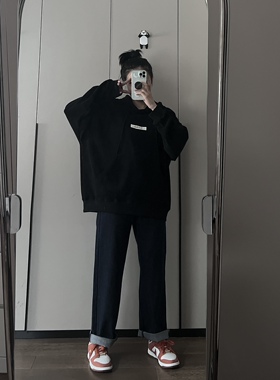 Komorebis // 印花黑色连帽oversize针织卫衣 简约休闲高品质