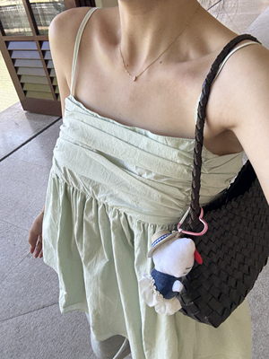 Komorebis 薄荷绿高支水洗棉系带双层蓬蓬吊带