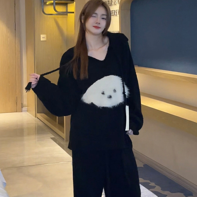 高级感针织半边绒保暖睡衣女套装