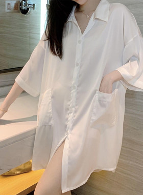 衬衫睡裙女款双口袋冰雪丝家居服