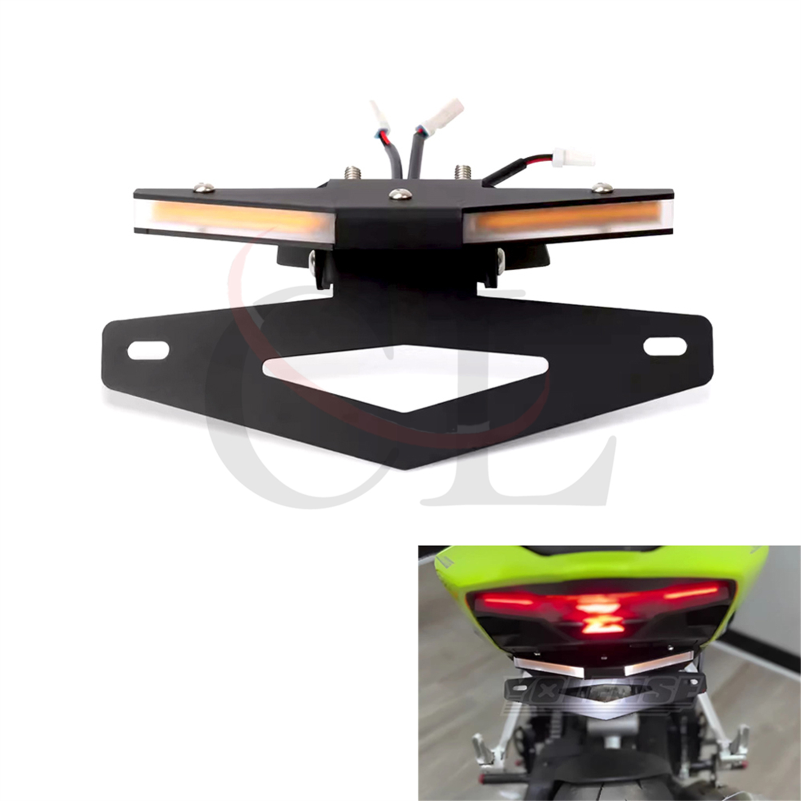 适用于张雪500RR 改装带LED转向灯短尾牌照架 车牌架