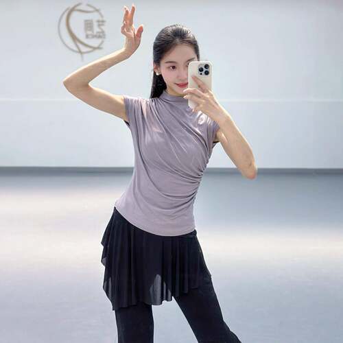 舞蹈上身衣女夏季新款半练高领现舞功代服短袖修古典25636舞形体