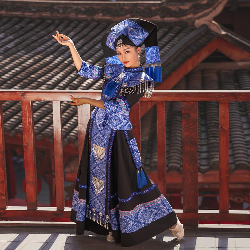 广西壮族女成人三月三土家族苗族民族舞蹈演出服壮锦刺绣盛装旅拍
