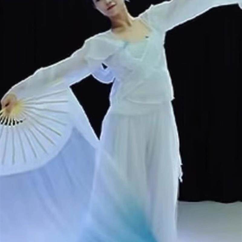 新白色古典舞720度摇摆裙女子艺术考试纱布练习裙配对岛鲸舞服装