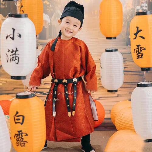 儿童唐装汉服男童周岁礼服宝宝春秋中国风古装国学服开笔礼演出服
