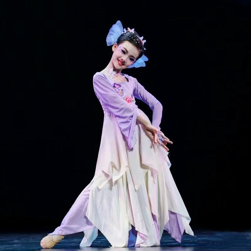 儿童古典舞蹈演出服蝶香中国舞蹈练功服少儿群舞剧目女童飘逸纱衣