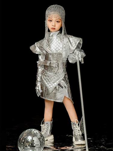 女童银色未来科技风模特走秀演出服元宇宙潮服少儿童车模舞台摩卡