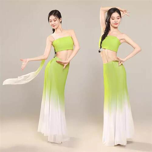 古典舞新款傣族舞蹈服半身渐变包臀鱼尾裙女民族风演出服日常练功