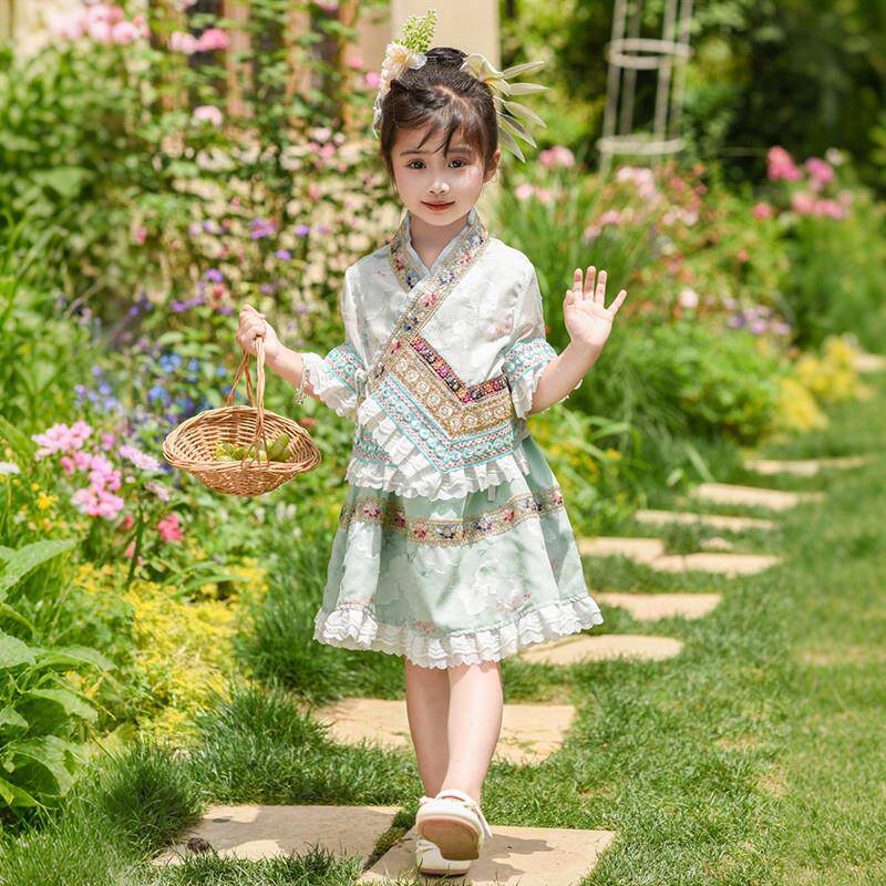 女童汉服夏季连衣裙2025新款儿童民族风傣族公主裙小女孩国风套装