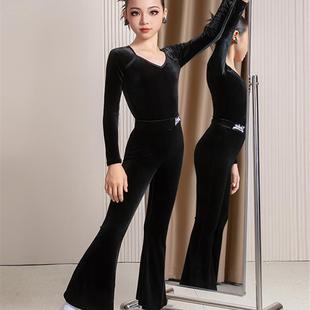 新款秋冬丝绒女童拉丁舞练功服2025儿童拉丁裤套装少儿分体舞蹈裙