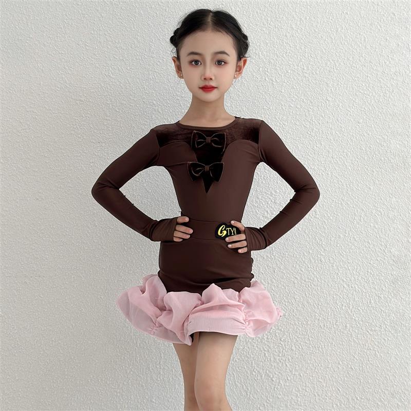 拉丁舞服女童练功服2025秋冬新款儿童高级感演出服少儿舞蹈裙套装